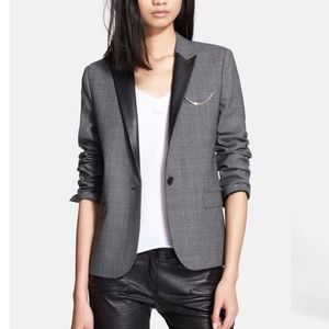 NWOT The Kooples• Leather Lapel Glen Plaid Blazer